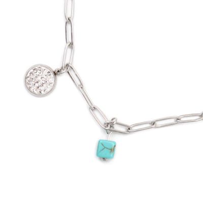 Large link ankle chain with crystal and turquoise charms