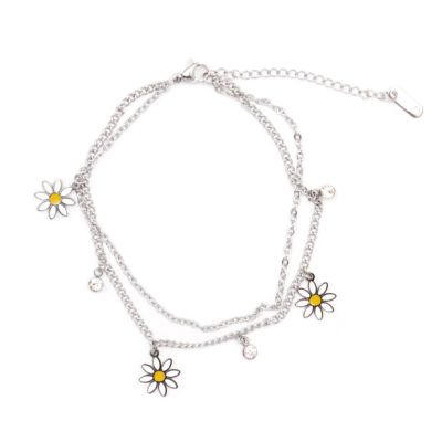 Double chain anklet with daisy charms
