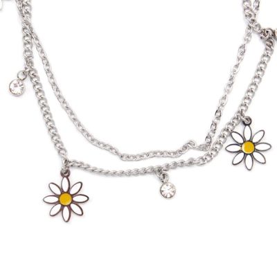 Double chain anklet with daisy charms