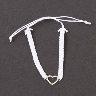 White corded bracelet with diamante heart charm