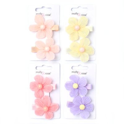 Card of 2 chiffon flower beak clips 5cm