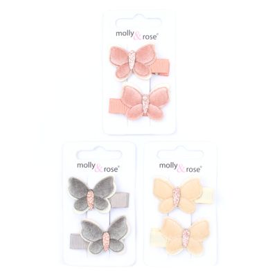 Card of 2 velvet butterfly clips 3.5cm