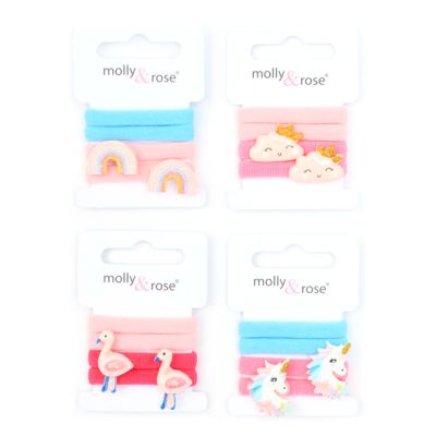 Card of 4 assorted motif and plain jersey elastics