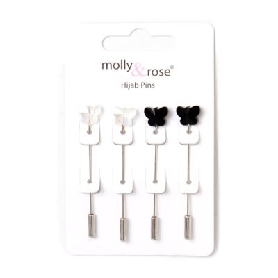 Card of 4 Hijab pins with butterfly 4.5cm