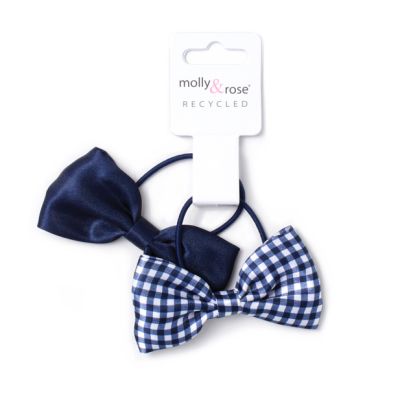 Card of 2 recycled bow elastics in Navy