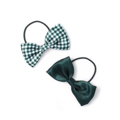 Card of 2 recycled bow elastics in Bottle Green