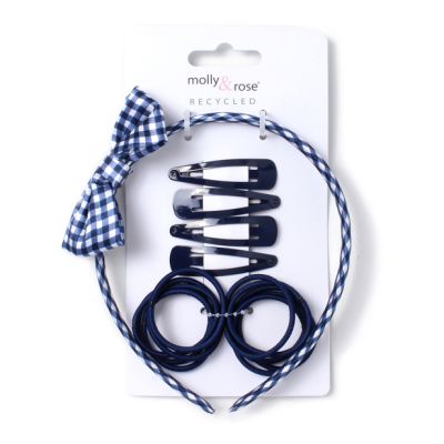 Navy sleepies, elastics and gingham aliceband set