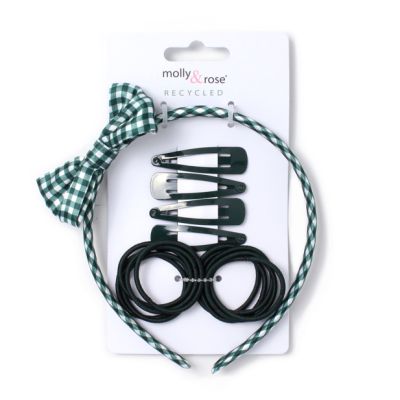 Bottle Green sleepies, elastics and gingham aliceband set