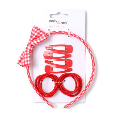 Red sleepies, elastics and gingham aliceband set
