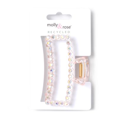 Recycled transparent pink clamp with crystals 8cm