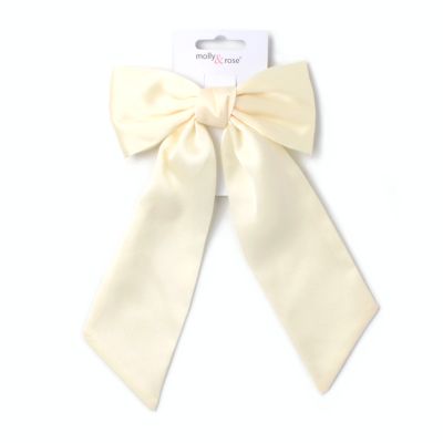 Ivory bow barrette clip with tails 10cm