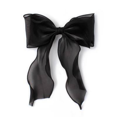 Black chiffon double bow barrette clip with tails 8cm