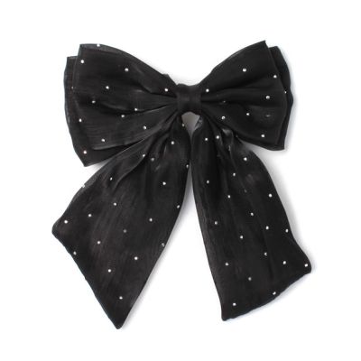 Black double bow barrette clip with tails 8cm