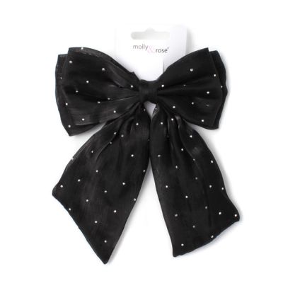 Black double bow barrette clip with tails 8cm