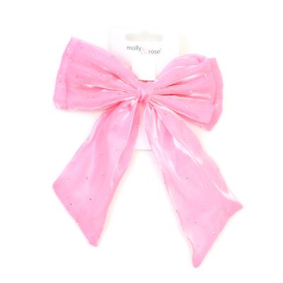 Tonal Pink double bow barrette clip with tails 8cm