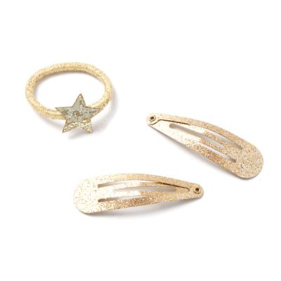 Card of 4 gold glitter sleepies and 2 star elastics set