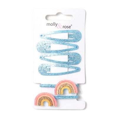 Card of 4 blue glitter sleepies and 2 rainbow motif elastics set