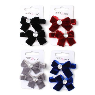 Card of 2 velvet bow clips 5cm