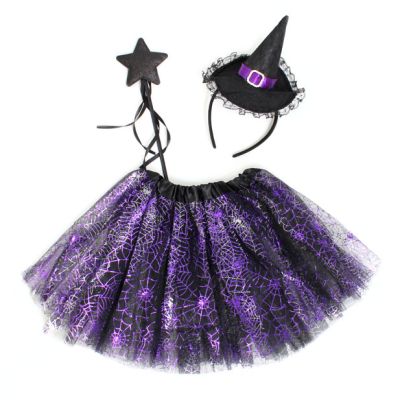 Witches hat aliceband, tutu and wand dress up set