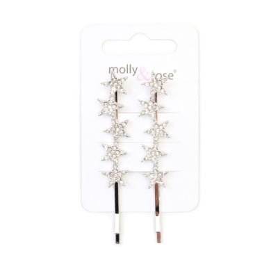 Card of 2 Diamante star hair grips 7cm