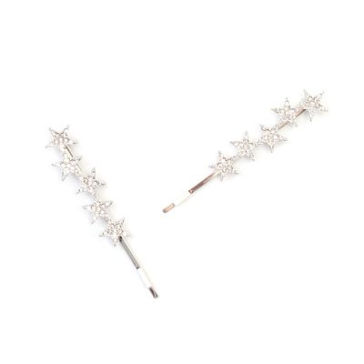 Card of 2 Diamante star hair grips 7cm