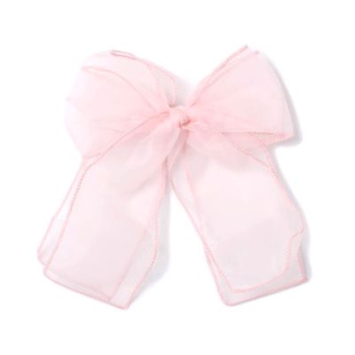 Pale Pink chiffon double bow barrette clip with tails 8cm