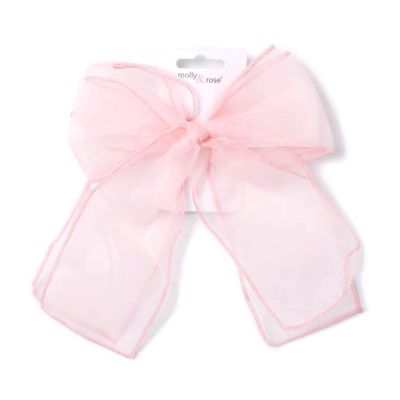 Pale Pink chiffon double bow barrette clip with tails 8cm