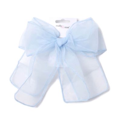 Light Blue chiffon double bow barrette clip with tails 8cm