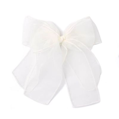 Ivory double bow barrette clip with tails 8cm