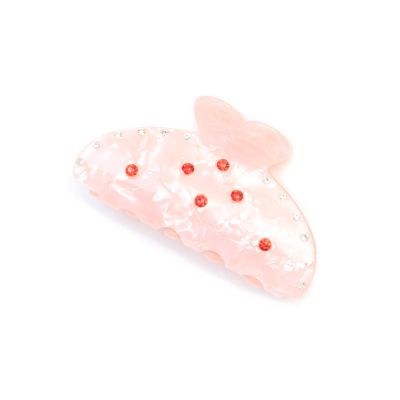 Pink pearlescent clamp with red stones 9cm