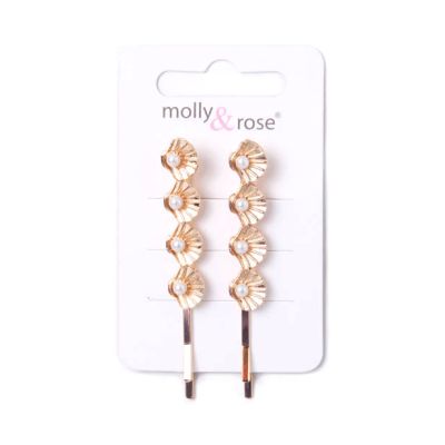 Card of 2 shell hair grips 6cm