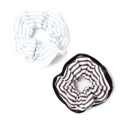 Extra Large - Blue striped scrunchie with satin trim. Dia.15cm