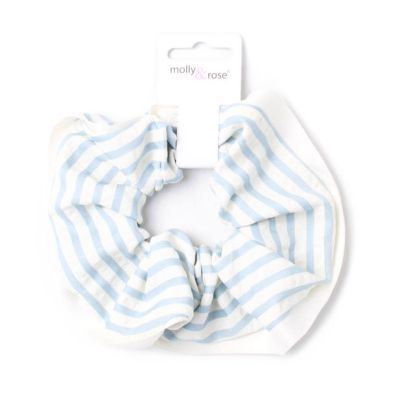 Extra Large - Blue striped scrunchie with satin trim. Dia.15cm