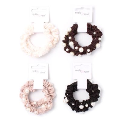 Small - Card of 2 pearl bead scrunchies. Dia.5.5cm