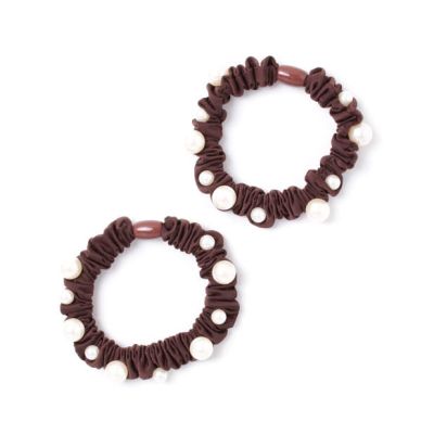 Small - Card of 2 pearl bead scrunchies. Dia.5.5cm