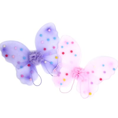 Pink and Lilac net fairy wings with pom poms 37x32cm