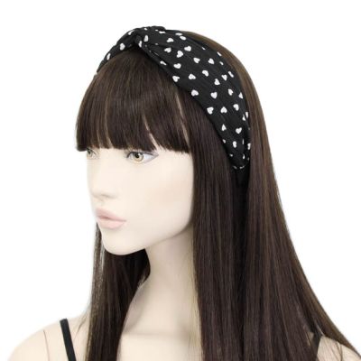 5cm wide black and white heart print twist aliceband