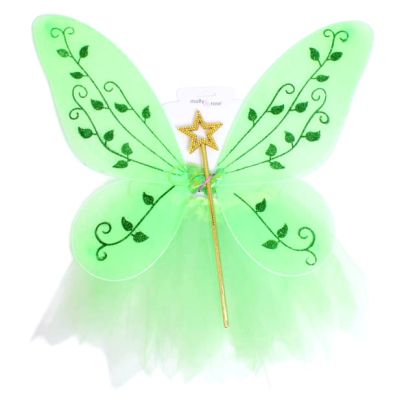 Green butterfly wings, wand and tutu set