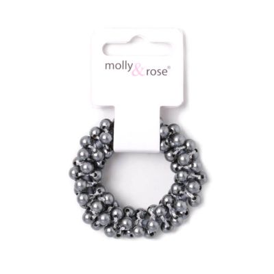 Small - Dark Grey beaded scrunchie. Dia.5cm