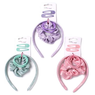 Shiny fabric aliceband, scrunchie, sleepies & elastic set