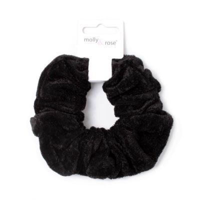 Regular - Black high shine velvet scrunchie. Dia.10cm