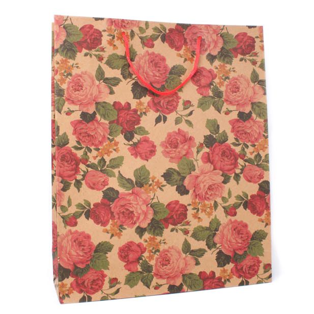 39x32x10cm. Floral print kraft gift bag main product photo