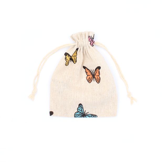 14x10cm. Butterfly print cotton mix drawstring bag main product photo