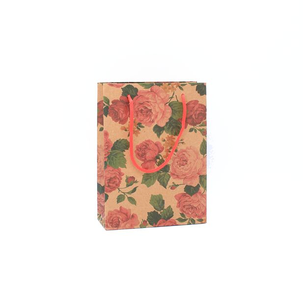 20x15x6cm. Floral print kraft gift bag main product photo