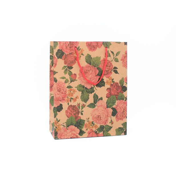 24x19x8cm. Floral print kraft gift bag main product photo