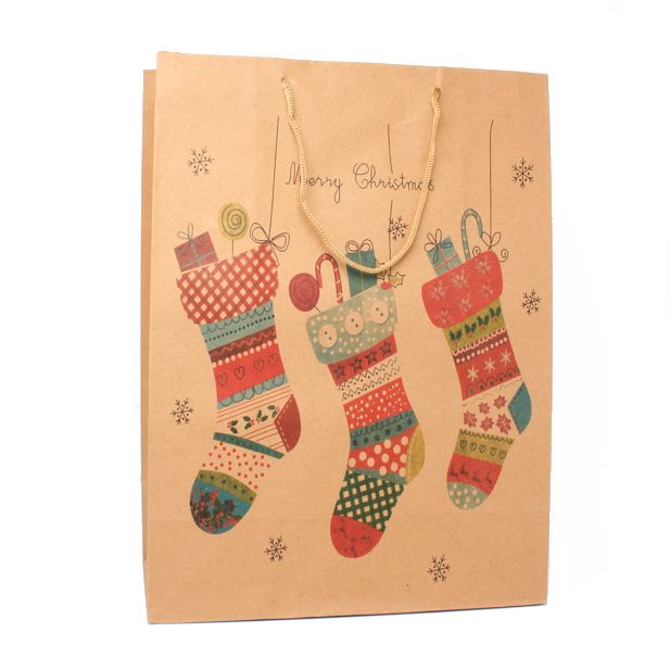 42x31x15cm. Christmas stocking print gift bag main product photo