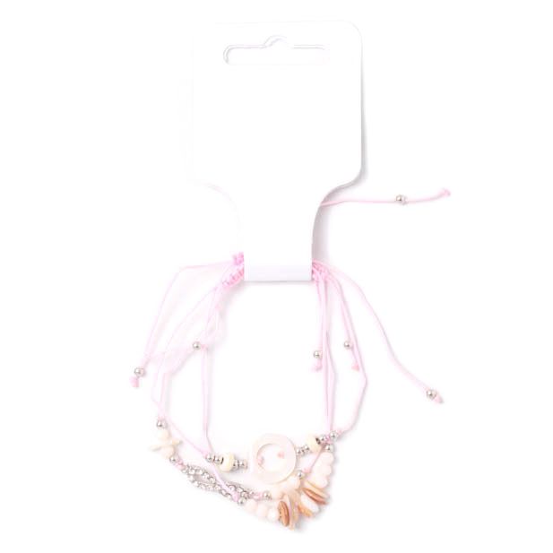 Card of 3 pink corded bracelets with stone chip charms main product photo