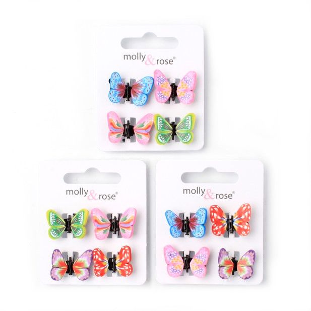 Card of 4 fimo style butterfly mini clamps. 1cm main product photo