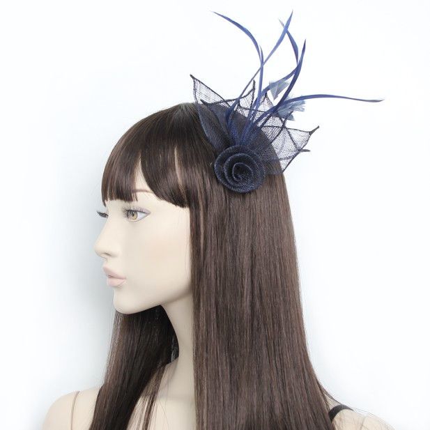 © Style Fifi. Navy flower fascinator on a clip and pin main product photo