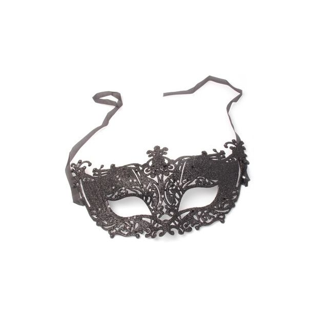 Black glitter filigree style masquerade mask main product photo